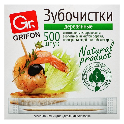 Зубочистки 500шт дерево Grifon 437-166