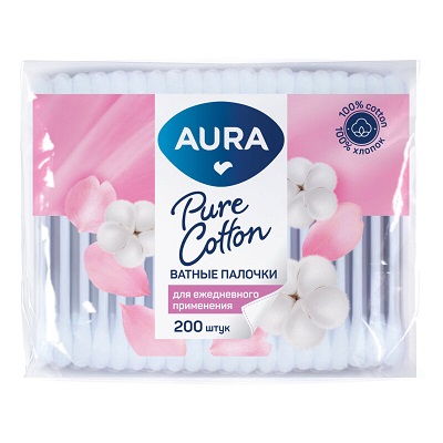 Ватные палочки Aura 200 шт полиэтилен