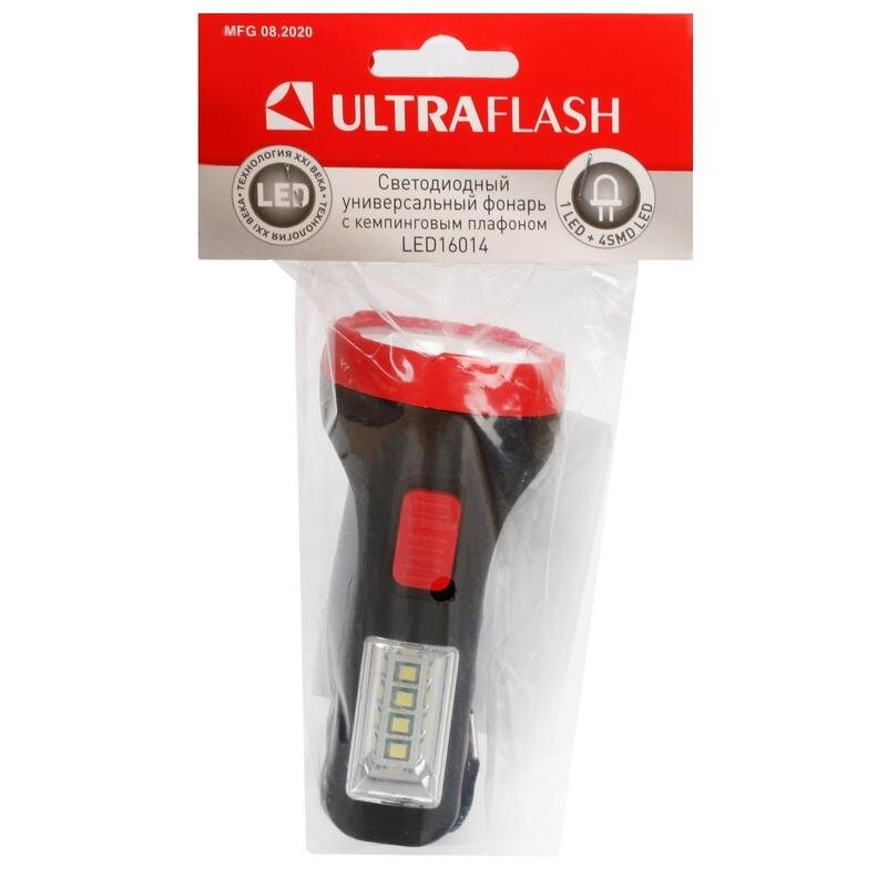 Фонарь Ultraflash LED16014 1+4SMD 2 режима работы 1*R6 пластик 90479
