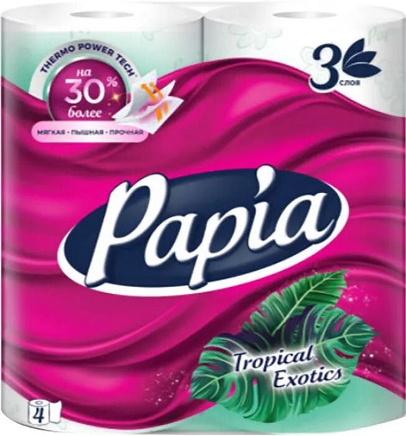 Туалетная бумага Papia тропическая экзотика 3сл 4шт 