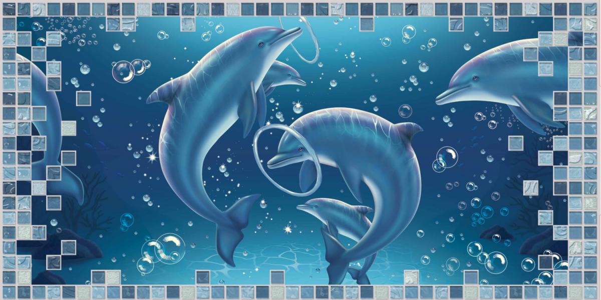 Панель ПВХ 960х480мм Мозаика Лазурь-дельфины
