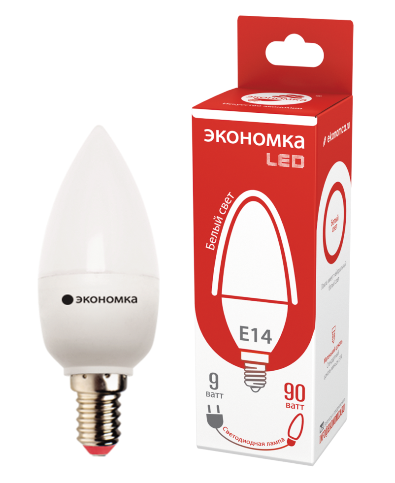 Лампа светодиодная свеча 9Вт Е14 6500К 800лм Экономка